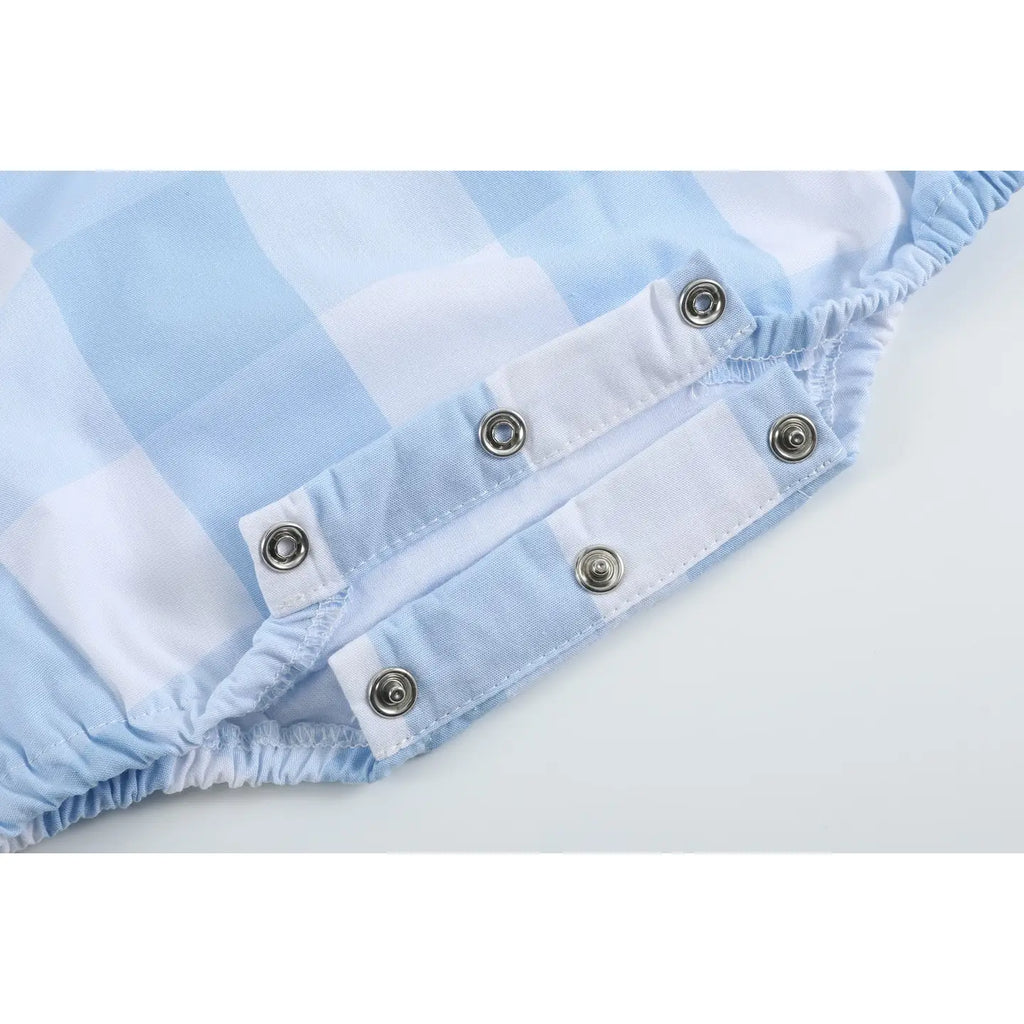 Large Blue Check Bubble Romper
