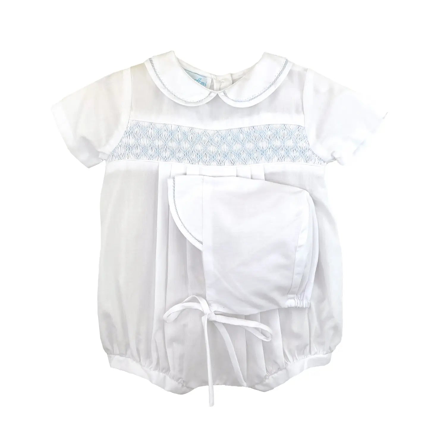 White/Blue Smocking Romper