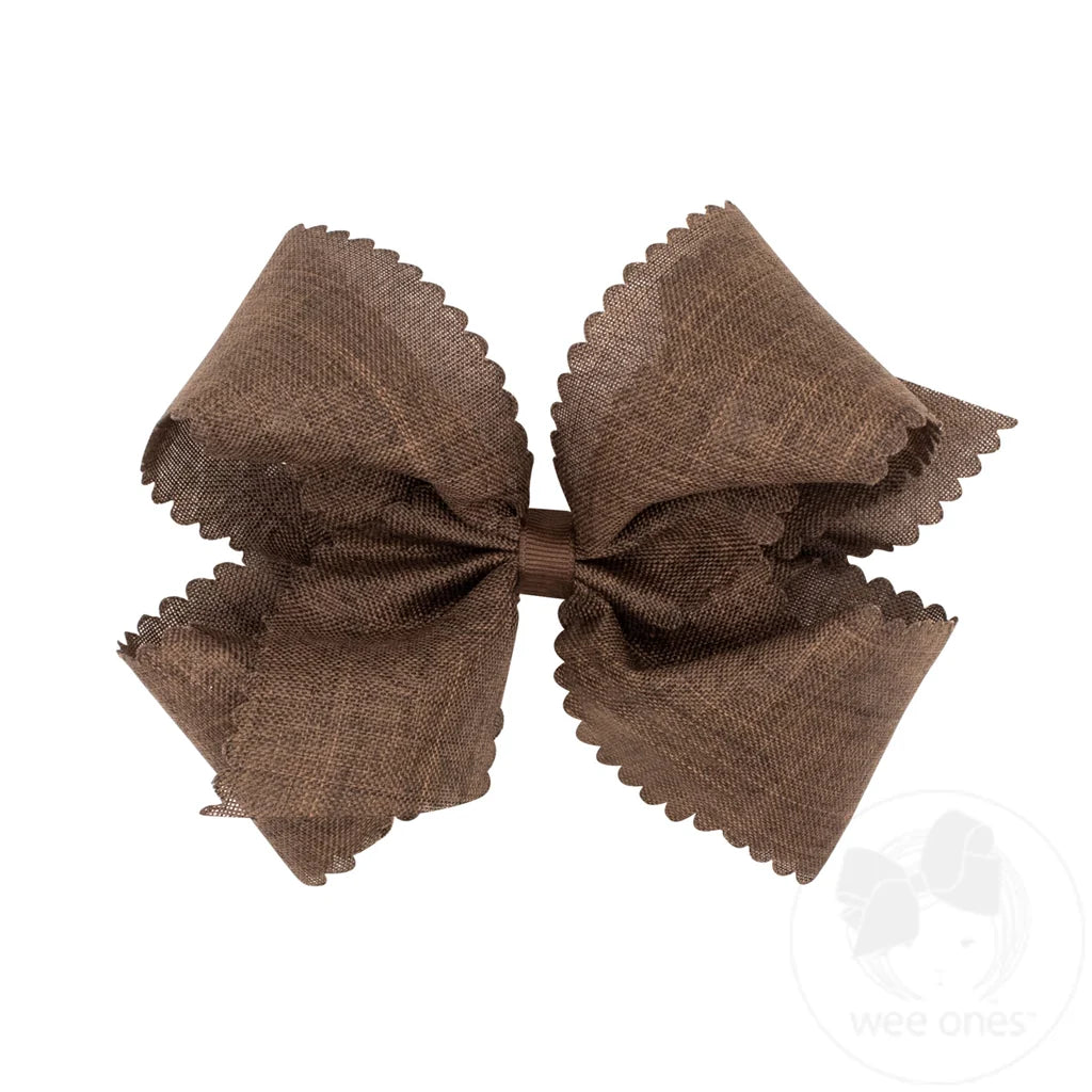 Medium Linen Scalloped Edge Hair Bow