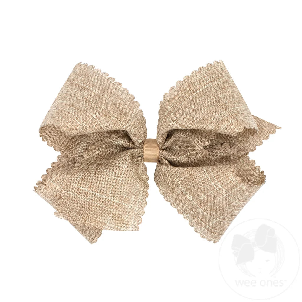 Medium Linen Scalloped Edge Hair Bow