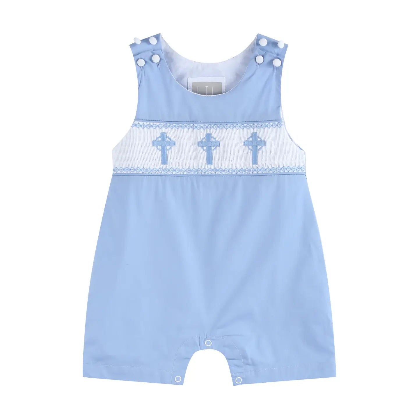 Periwinkle Crosses Smocked Shortalls