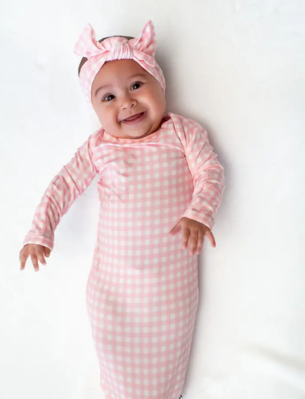 Pink Gingham Knotted Infant Gown