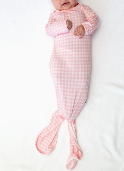 Pink Gingham Knotted Infant Gown