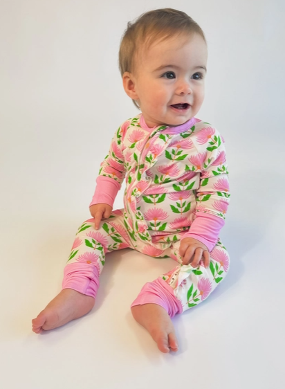 Pink Block Print Flowers Pajamas