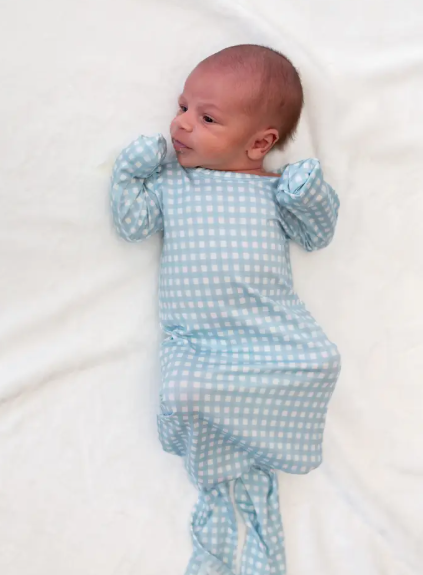 Blue Gingham Knotted Infant Gown