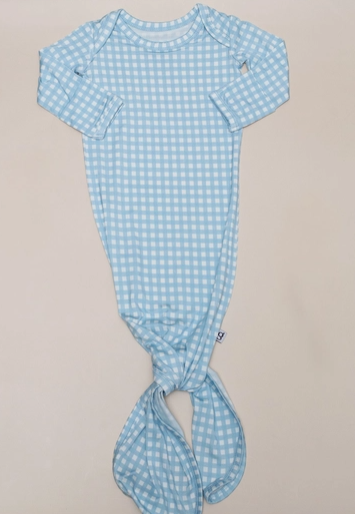 Blue Gingham Knotted Infant Gown