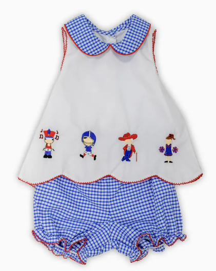 Gingham Embroidered Scallop Bloomer Set