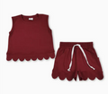 Sleeveless Maroon Scallop Set