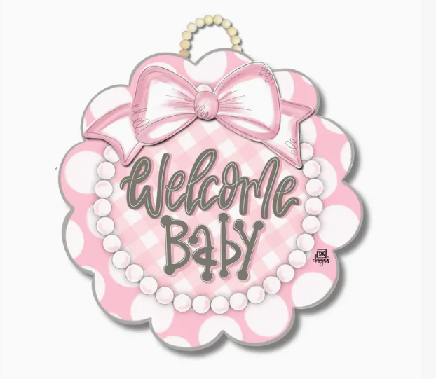 Pink Scallop Welcome Baby Hanger