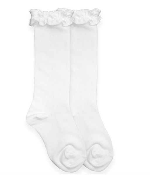 White Knee-High Uniform Ruffle Socks