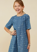 Polka Dot & White Bows Denim Dress