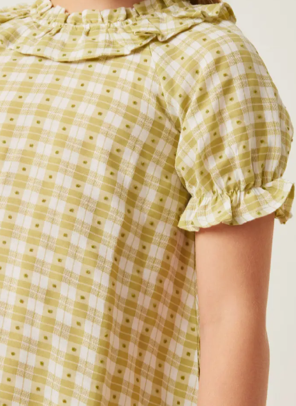 Light Green Gingham Dot Bibbed Dress