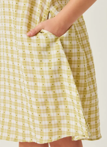 Light Green Gingham Dot Bibbed Dress