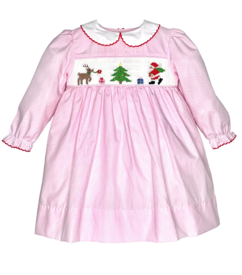 Pink Classic Christmas Smocked Dress