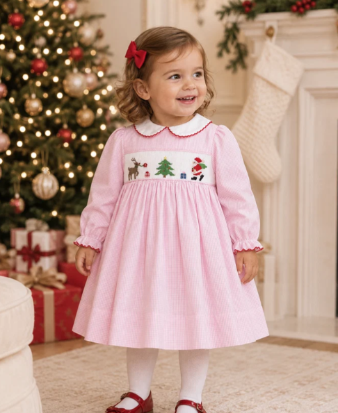 Pink Classic Christmas Smocked Dress