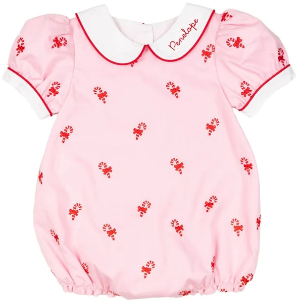 Candy Canes Embroidered Pink Bubble