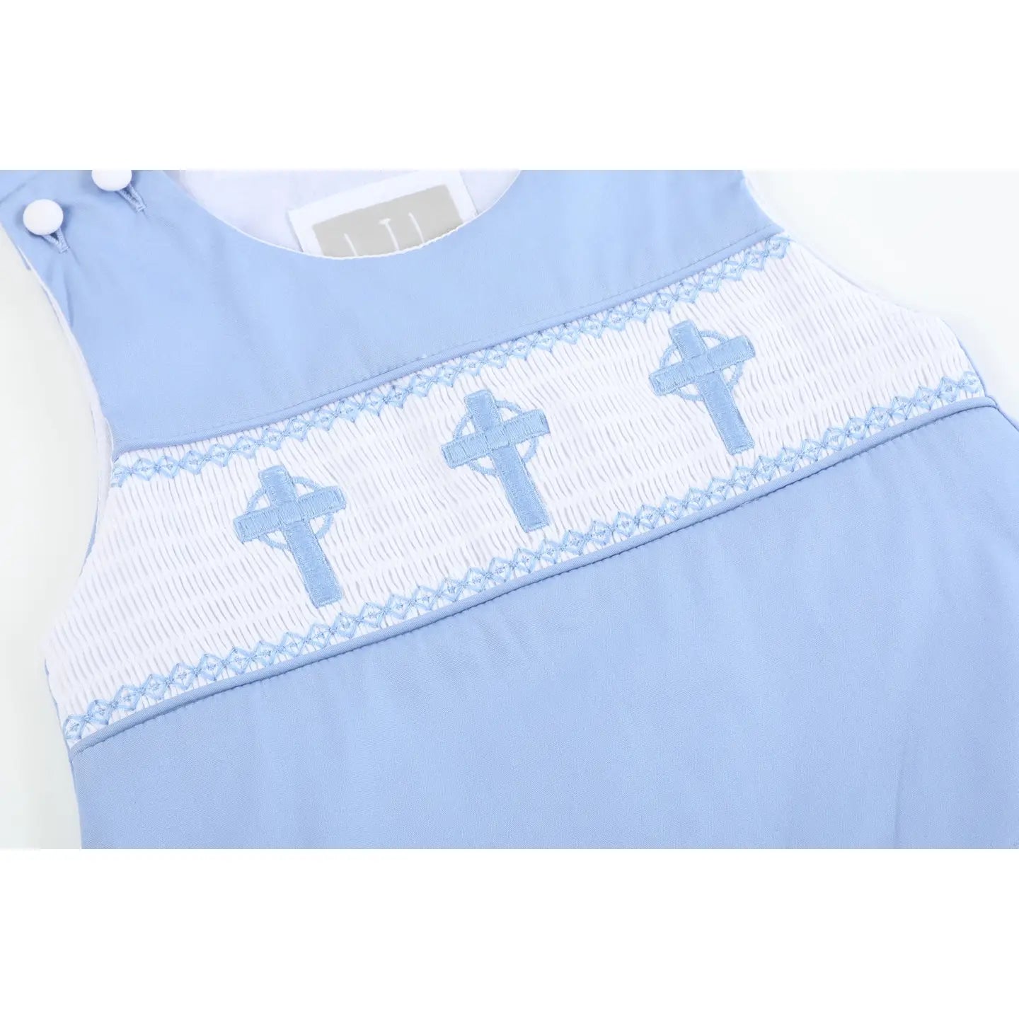 Periwinkle Crosses Smocked Shortalls