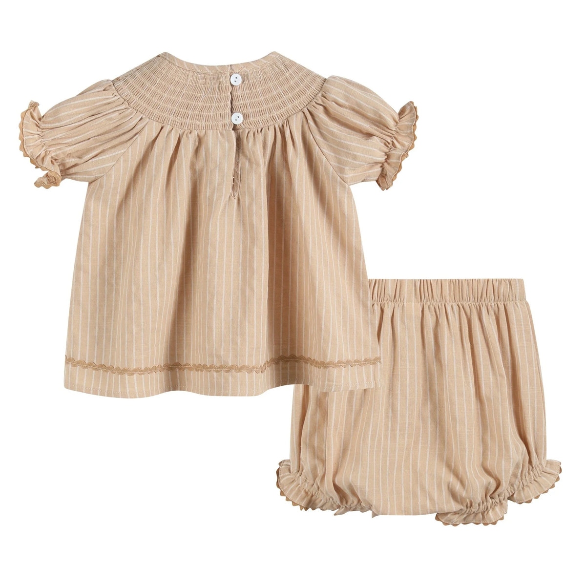 Brown Pinstripe Pumpkin Dress & Bloomer Set