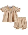 Brown Pinstripe Pumpkin Dress & Bloomer Set
