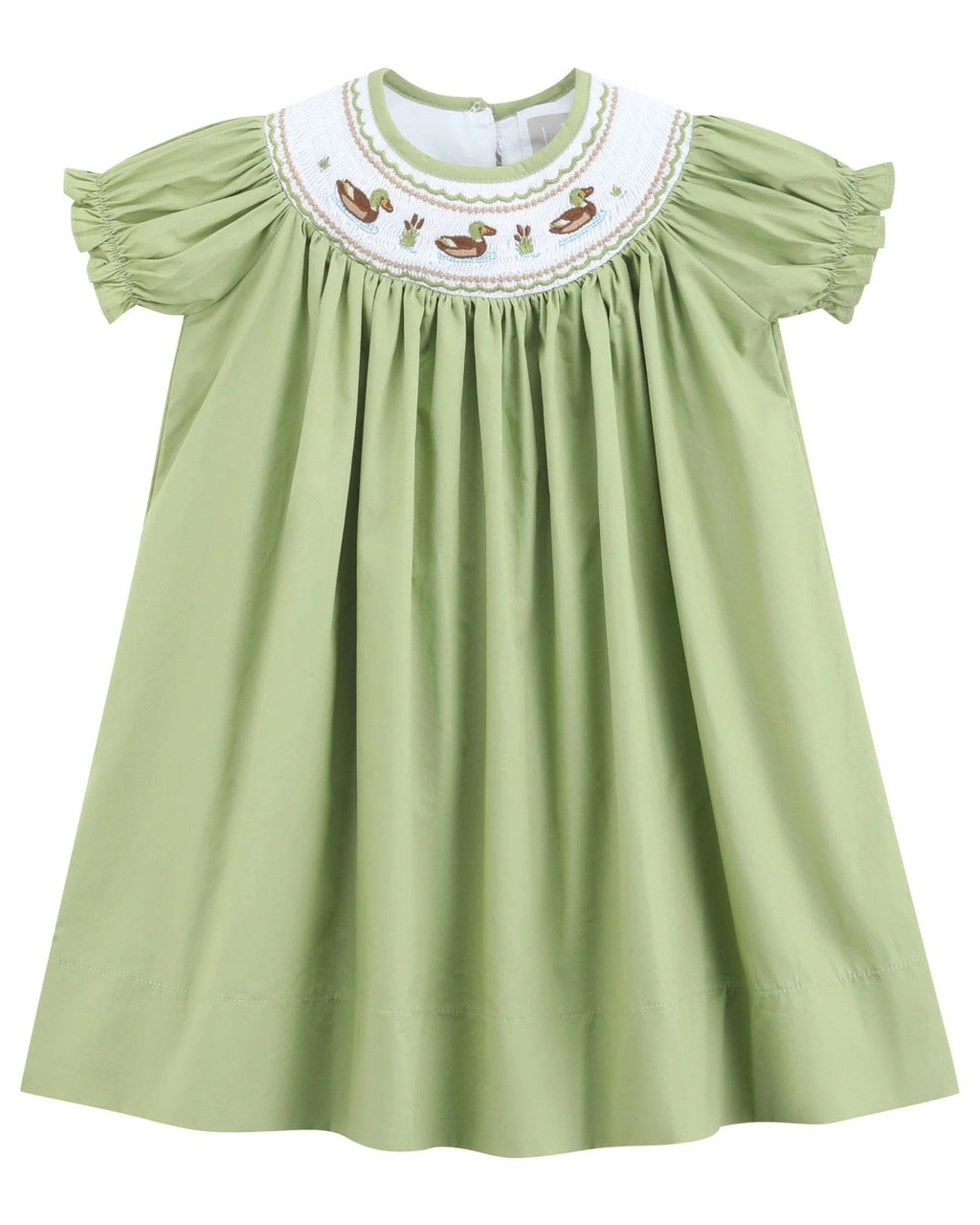 Pistachio Mallard Duck Smocked Bishop Dress