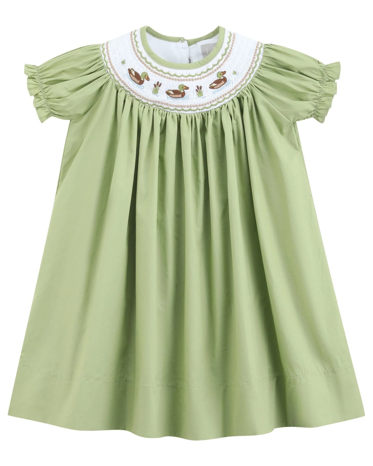 Pistachio Mallard Duck Smocked Bishop Dress