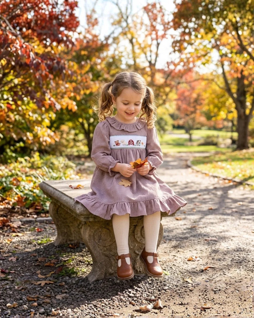 Red & Cream Gingham Farm Smocked Dress