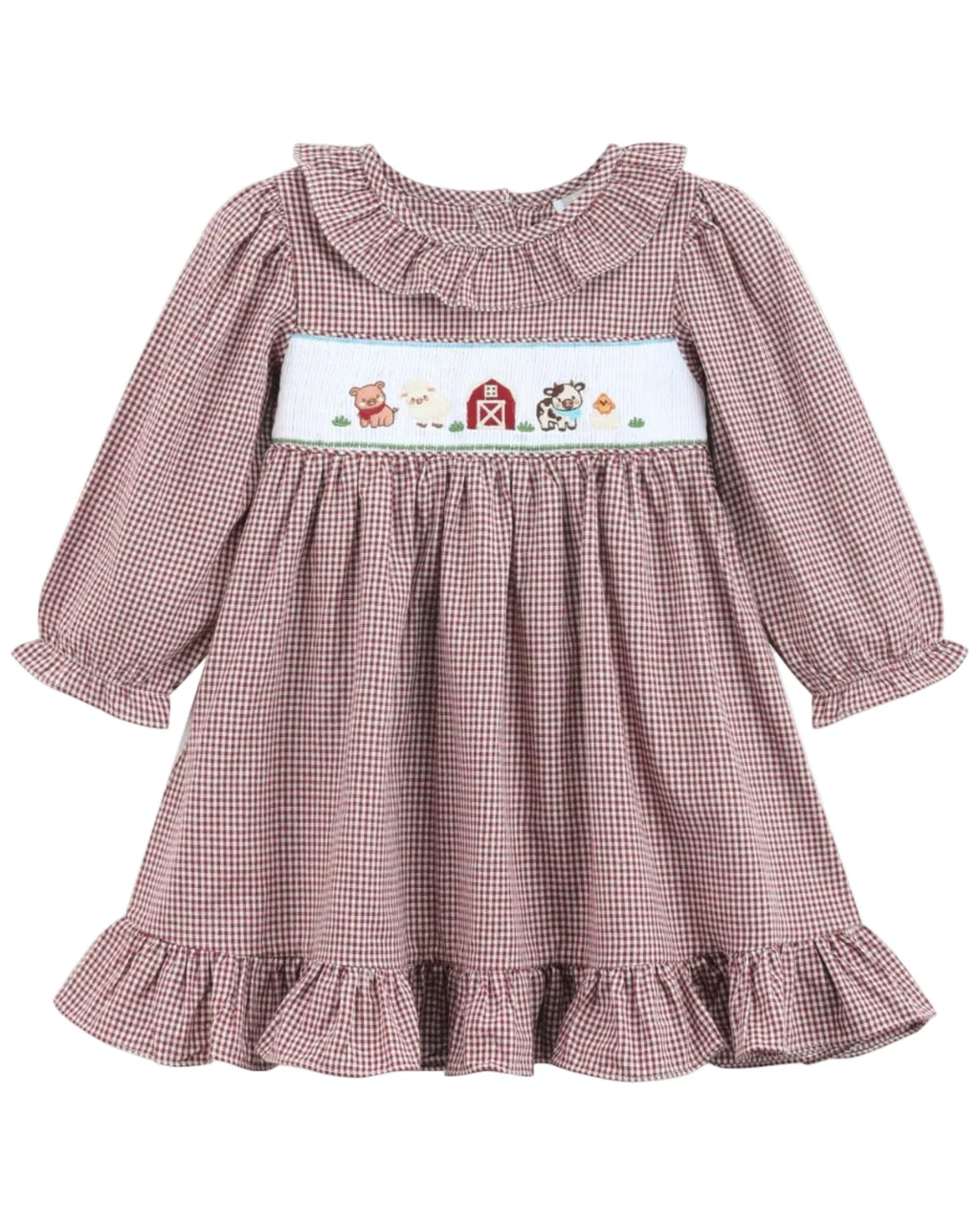 Red & Cream Gingham Farm Smocked Dress