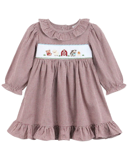 Red & Cream Gingham Farm Smocked Dress