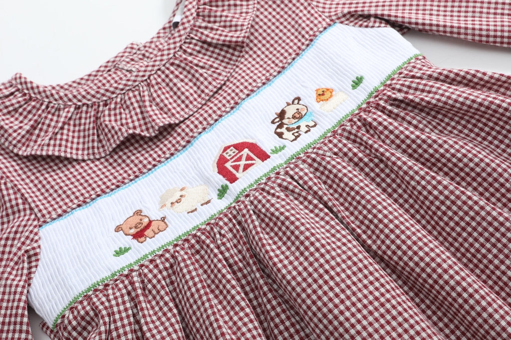 Red & Cream Gingham Farm Smocked Dress