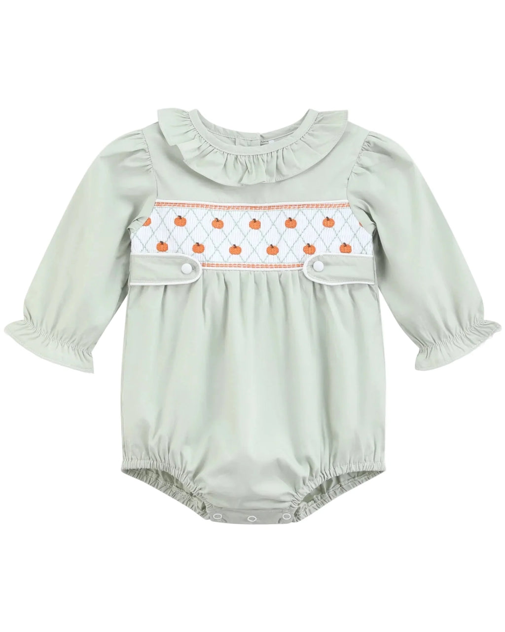 Sage Green Pumpkin Smocked Ruffle Romper