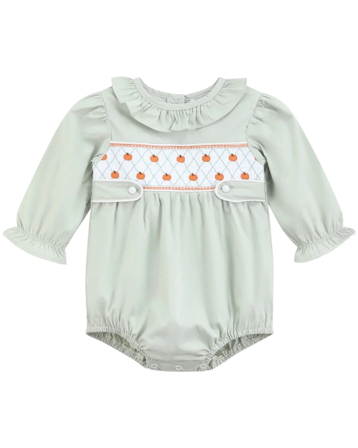 Sage Green Pumpkin Smocked Ruffle Romper