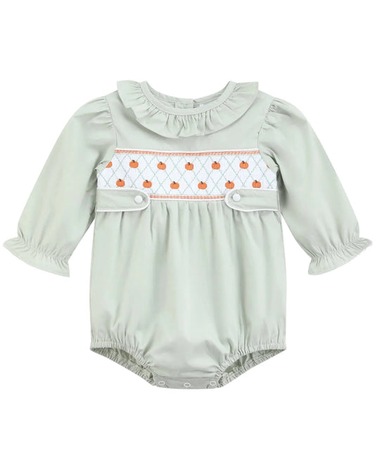 Sage Green Pumpkin Smocked Ruffle Romper